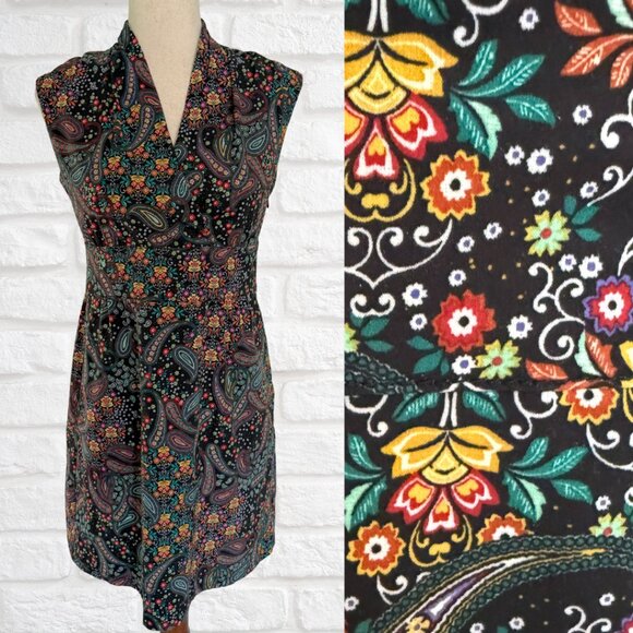 Athleta Size 2 Dress Casual Dress V-Neck Sleeveless Black Colorful Pattern - Picture 1 of 10